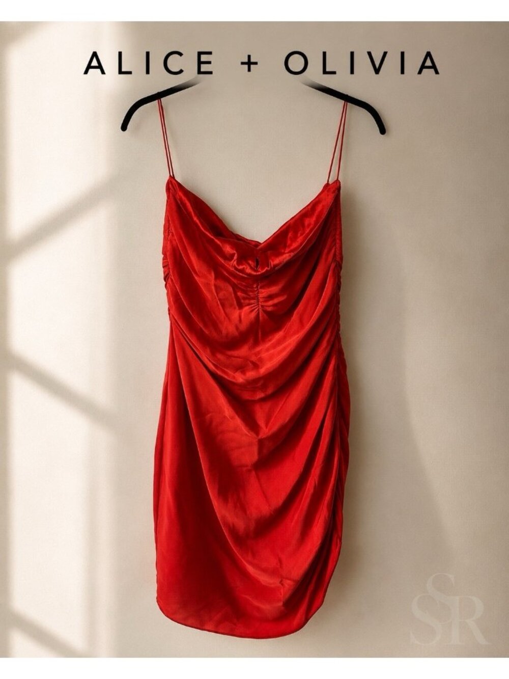 Alice + Olivia Rebecca Twisted Tie Front Blood Orange Silk Blend Ruched Cowl Min